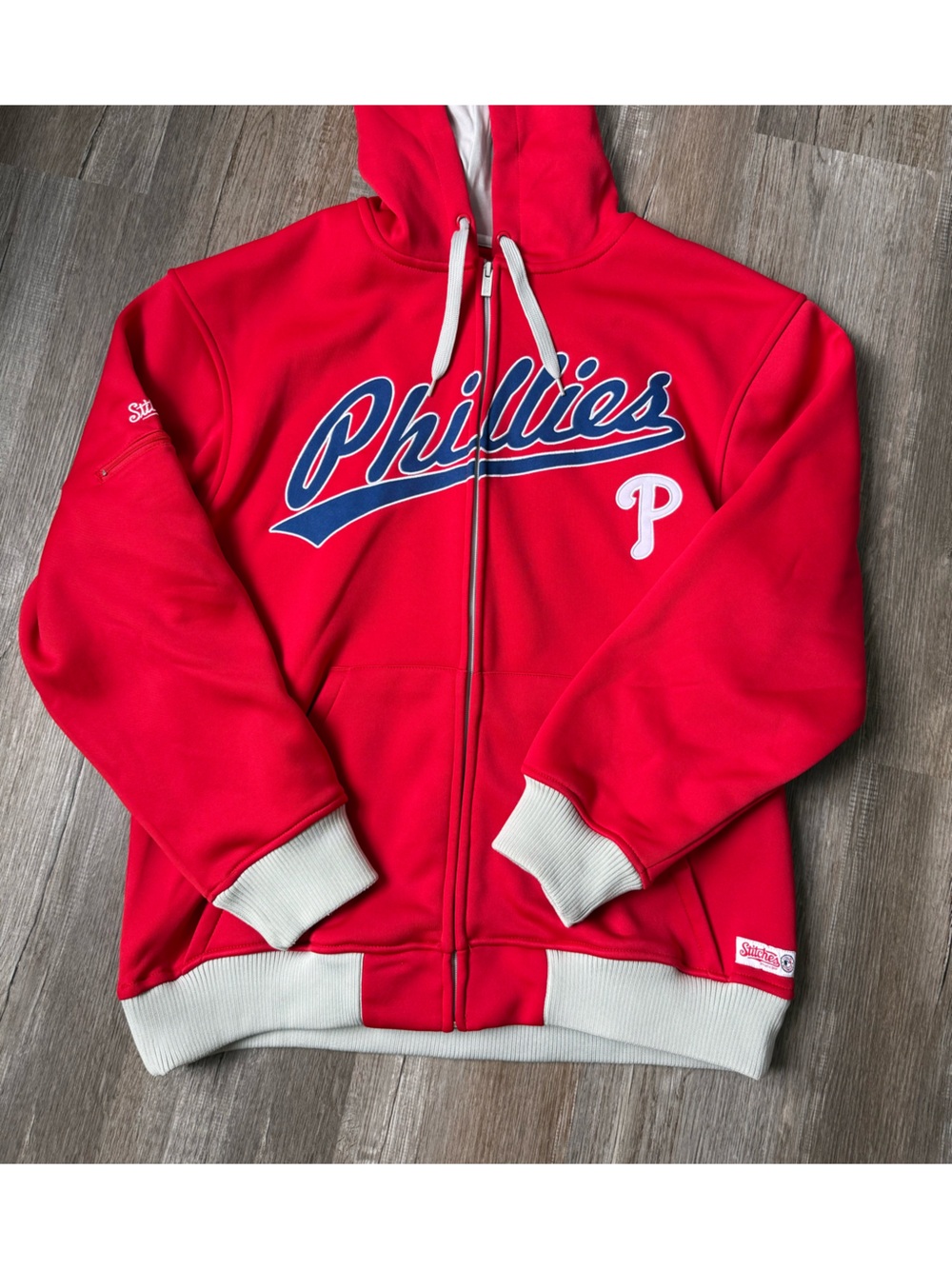 Stitches Philadelphia Phillies Full Zip Hoodie Sweatshirt Embroidered Red Gray M